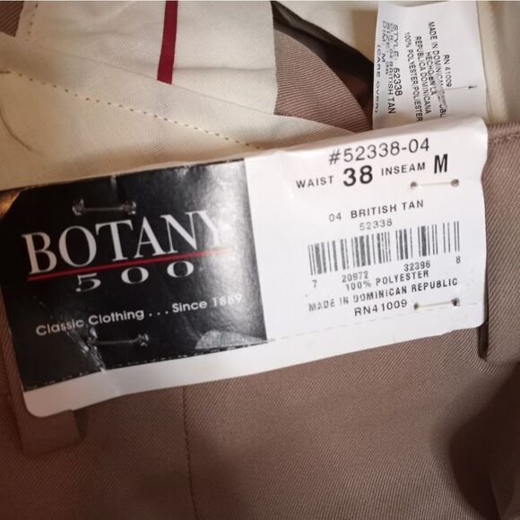NWT MEN'S BOTANY 500 DRESSCASUAL PANTS SIZE W38 CUFFES BRITISH TAN PLEATED NWT. - Picture 9 of 9